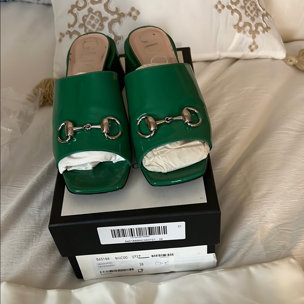Gucci Horsebit Green Slide Sandals